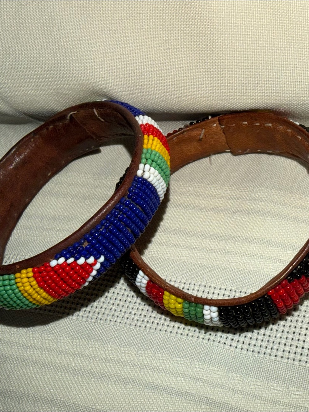 Handmade Multicolor Beaded Leather Bracelet - Vibrant Blue Accent